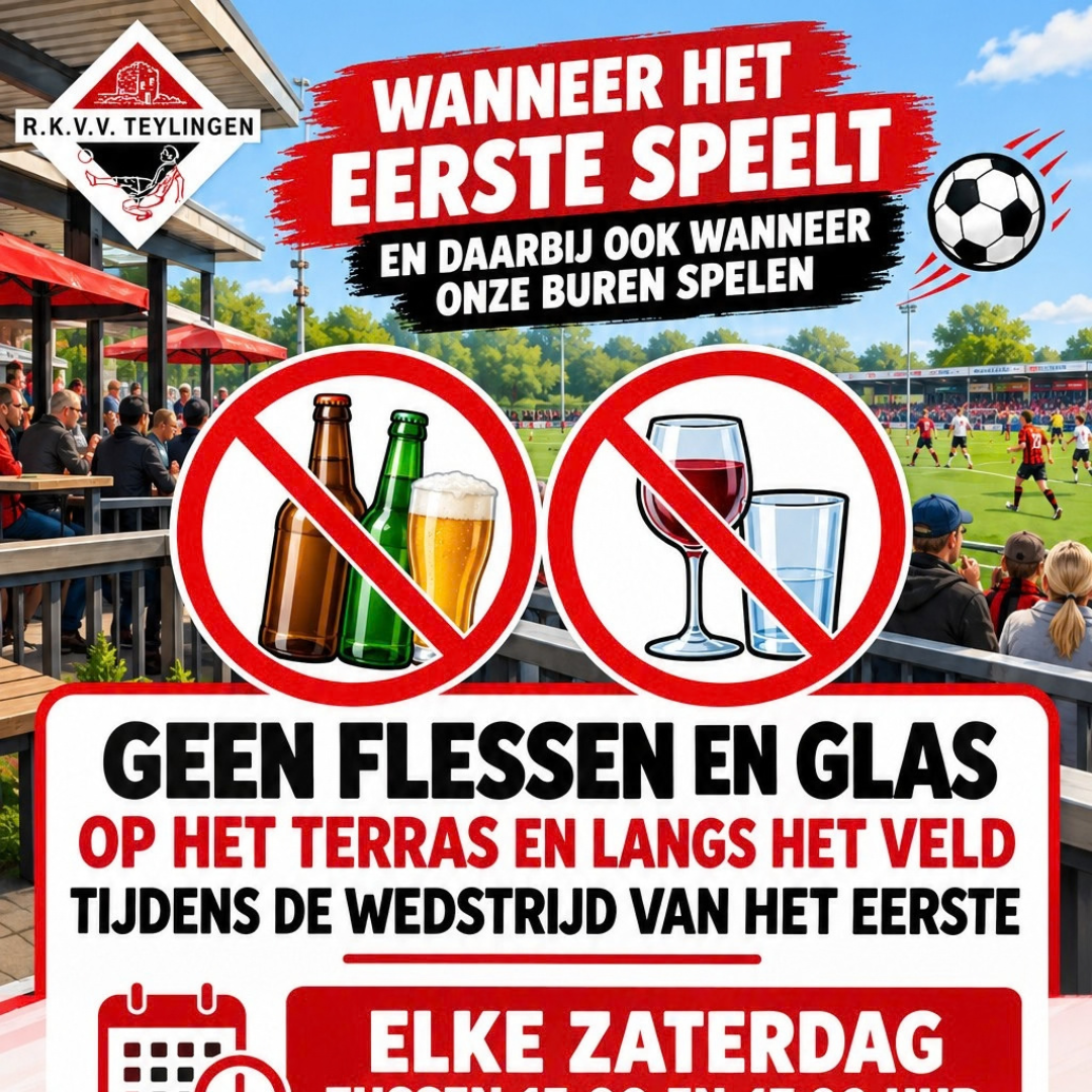 Glas- en flessenverbod tijdens wedstrijden van het eerste