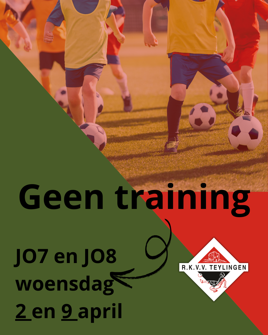 Geen training JO7 en JO8 op 9 april